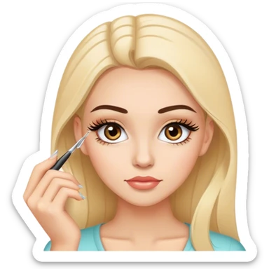 Chica tez aperlada con pinzas para aplicar pestañas sticker