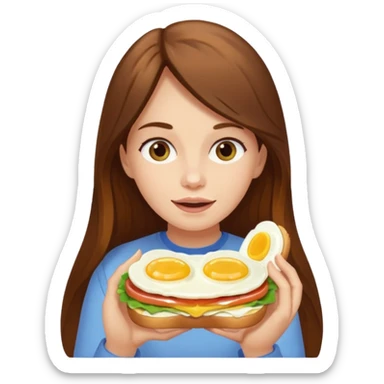 Girl with brown long hair eating egg sandwich sticker