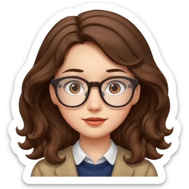 Nerdy girl with glasses, wavy long hair sticker