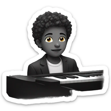 monochrome portrait of a boy, him playing piano sticker