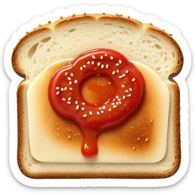 slice of bread with with a line  of tomatoe sauce on top sticker