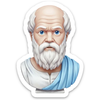 marble statue of Socrates with beard and wise expression, classical Greek philosopher bust, soft pastel colors in light pink and blue tones sticker
