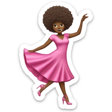 Woman dancing on high heels pink dress and pink shoes  afro hair  sticker