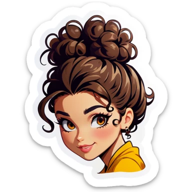 Curly hair messy bun  sticker