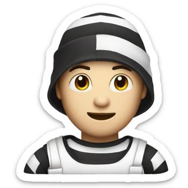 Robber with a white and black striped shirt with a money bag sticker