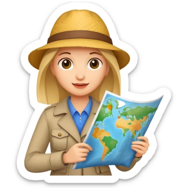 tourist woman holding map sticker