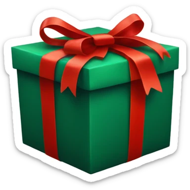 Dark green present with a red bow sticker