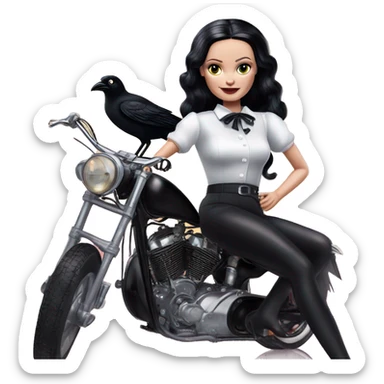 Jeffery New York Lingerie Barbie Wednesday Addams from academy riding hot rod bikes with crows sticker
