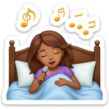 Brown hair girl asleep in bed singing karaoke sticker