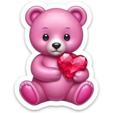 pink crystal bear holding a red heart sticker