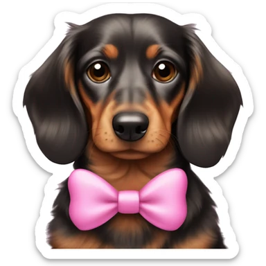 Fluffy dachshund wearing pink bow sticker