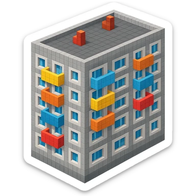 voxel style Russian panel apartment building, typical Soviet architecture, gray concrete, isometric view sticker