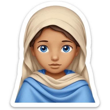 blue eyed desert child girl cowered with creme cloth sticker