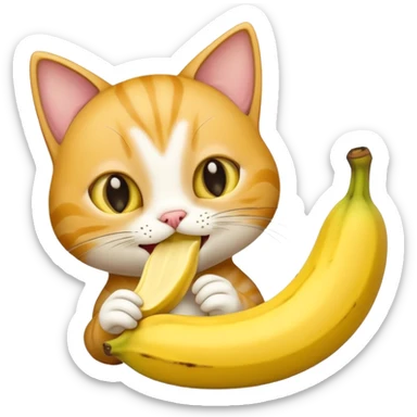 a cat eating banana sticker