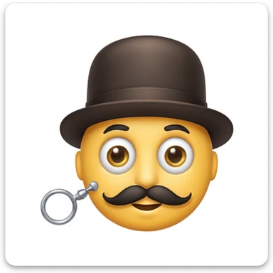 a smirking emoji with a twirly black mustache and a monocle sticker