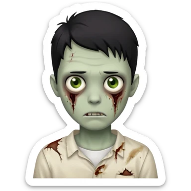 um garoto zombie de cabelo preto, com olhos castanhos esverdeados de camisa branca. sticker