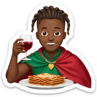  High fade ponytail dreadlock male black hair dark skin smiling and nigerian cape eating lasagna and wine  sticker