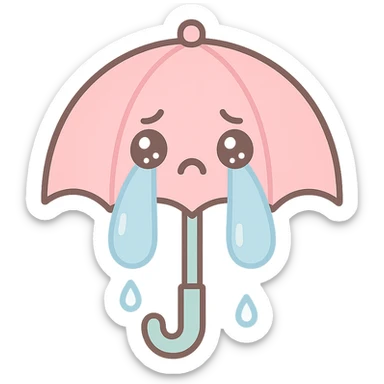 a cartoon umbrella crying, with big teardrops sticker