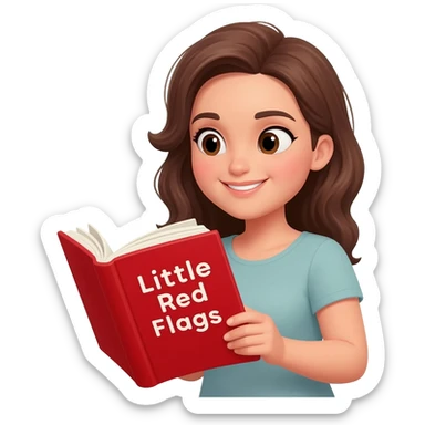 women reading a book called little red flags with a red cover sticker