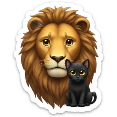 Big Lion and small black cat big sad eyes sticker