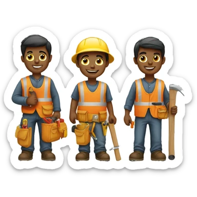 young group of carpenter working sticker