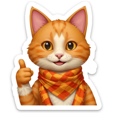 Cat smiling and giving thumbs up, wearing red Checkered Triangle scarf sticker