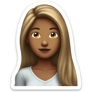 Teenage girl with tan skin, long chest-length hair, and fluffy hair sticker