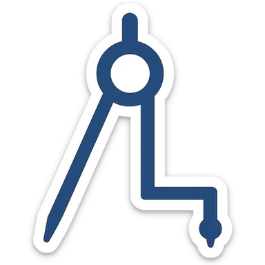 flat design, navy blue compass tool logo, stylized to resemble the letter L, minimalist and geometric sticker