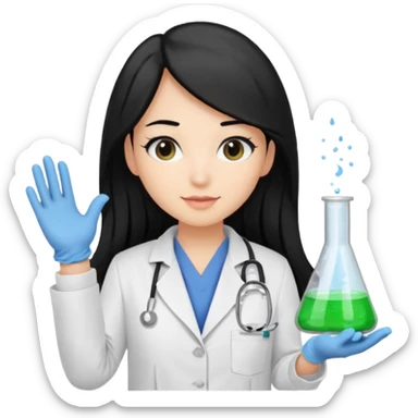 medica con guantes  y mascallilas e insumos lavoratorio pelo negro largo triguella sticker