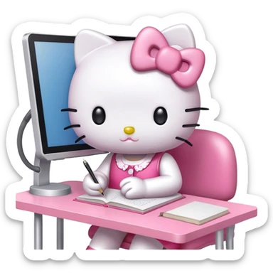 hello kitty pink studying sticker