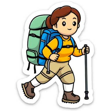 female hiker with backpack and hiking poles sticker