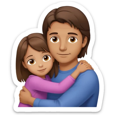 Brown-eyed brown-haired man hugs his brown-eyed, three-year-old daughter with shoulder-length brown hair sticker