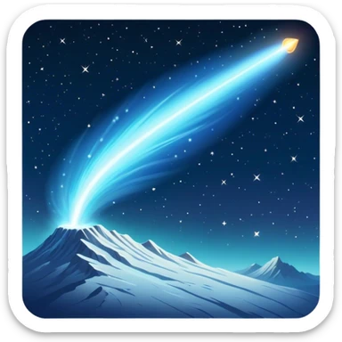  Cinematic Realistic Comet – A breathtaking image of a comet traveling through the cosmos, its icy nucleus releasing a brilliant, sweeping tail of glowing gas and dust. The light of distant stars refracts through the trail, creating a mesmerizing cosmic display. sticker