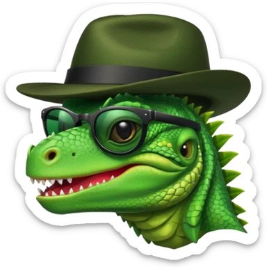 capitalist iguana head with black reflex sunglasses and hat smiling sarcastically sticker