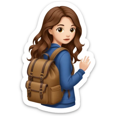 cute woman long wavy brown hair tattoos hiding in backpack sticker
