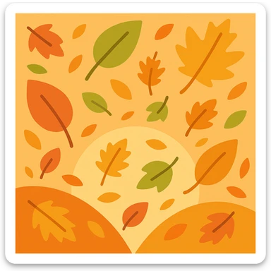 Make the image incorporate falling leaves throughout the square, keeping the original warm color palette and style of the lineal color icon sticker