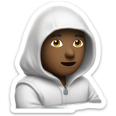 un monsieur avec une capuche derrière un ordinateur se monsieur est entrain d'arnaquer  sticker