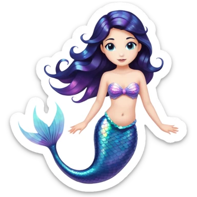 Mermaid with dark hair and holographic tail sticker