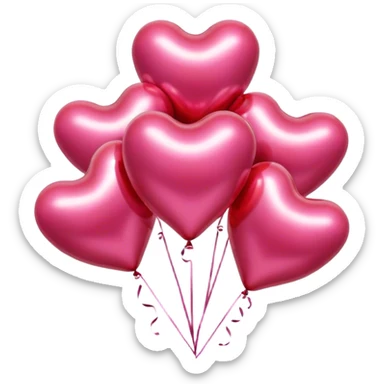 Six metallic colored balloons in the shape of a heart. three pink and three red sticker