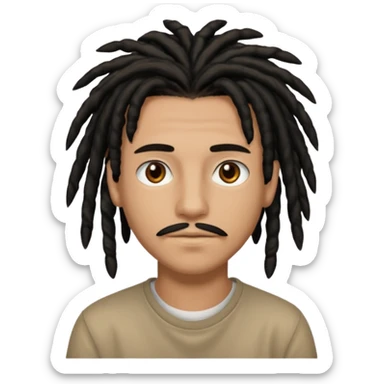light brown teen with black dreads and brown eyes that has a small mustache stubble sticker