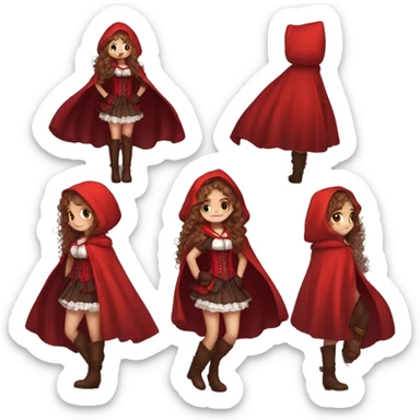Little Red Riding Hood long curly hair brown corset and dress full body pose non-chibi sticker