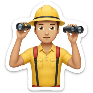 Male lifeguard – yellow shirt, binoculars in hand, scanning the sea, full body sticker