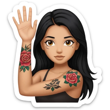 so realistic insta-girl with long black hair arm tattoos sticker