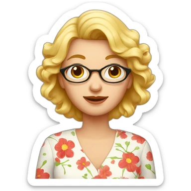 Une grand-mère avec des cheveux blonds et une chemise avec des fleurs avec des fleurs rouge sticker