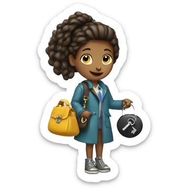 girl holding lock shaped purse with key sticker