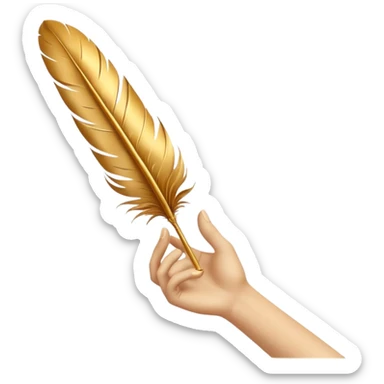 3D perspective hand holding with Premium golden ink feather sticker