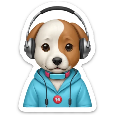 dog, korean handbook dress with headphone, cyan sticker