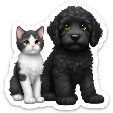 All Black labradoodle and a white grey kitten sticker