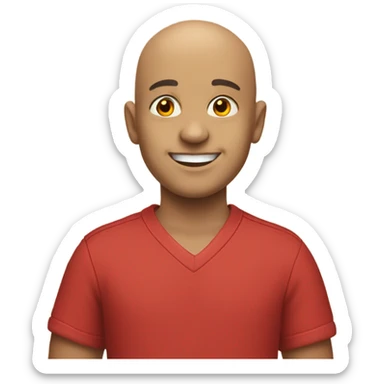 smiling bald boy portrait red shirt sticker