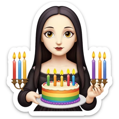 goth monalisa holding a rainbow birthday cake  sticker